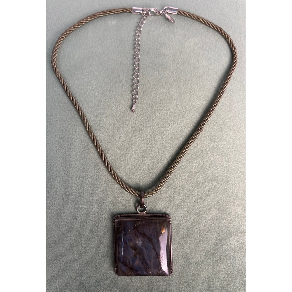 Cookie Lee Labradorite Square Pendant Necklace Twisted Cord Adjustable P143